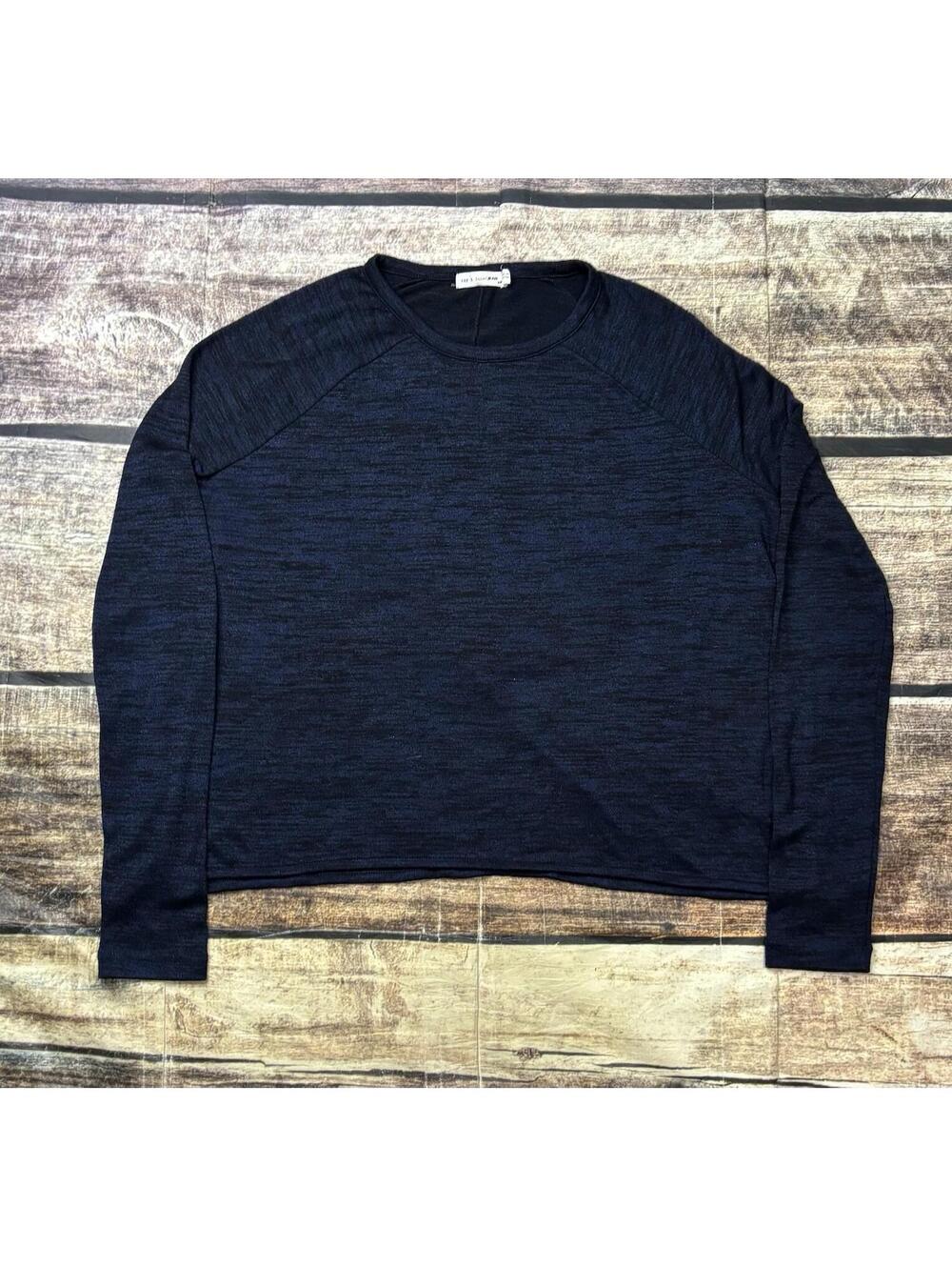 Rag & Bone JEAN Top Womens Small Stretch Oversized Raglan Sleeve Blue Black